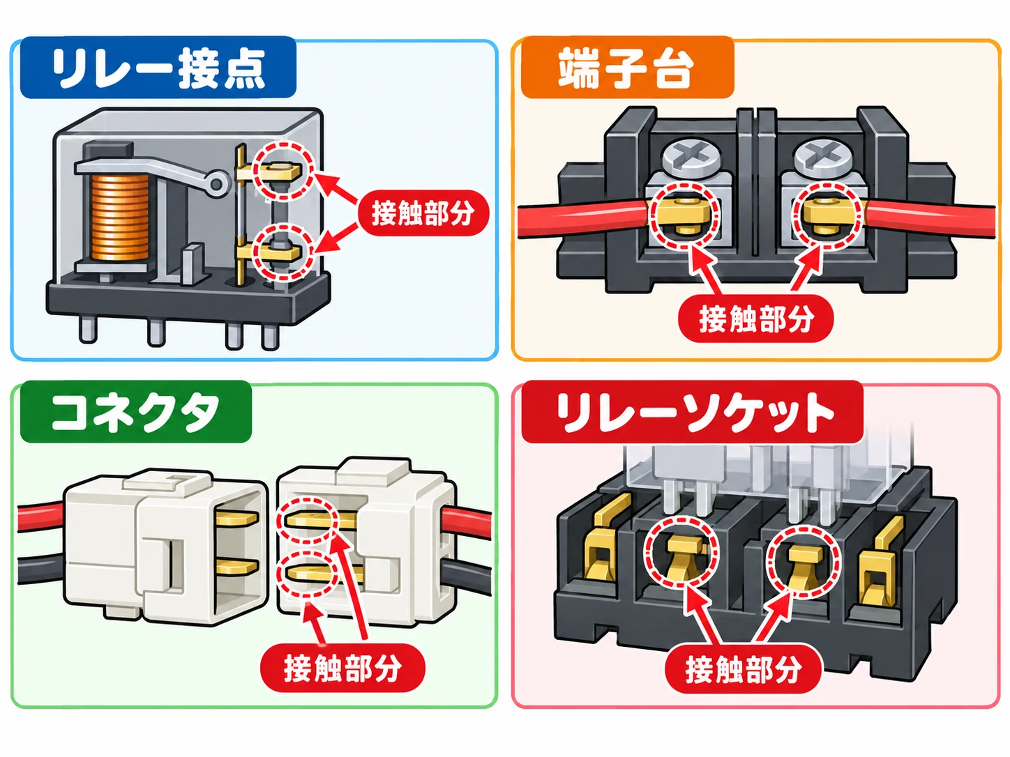 接触不良が起こりやすい接触部分の例