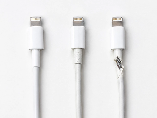 劣化の程度が異なる3本の充電ケーブルの比較