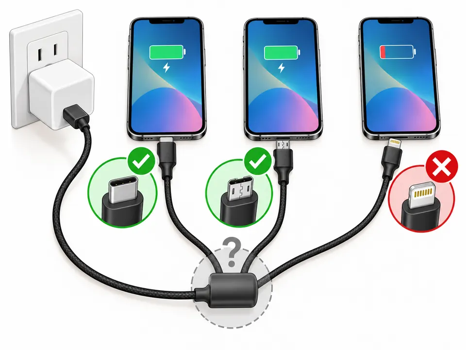 他の端子で充電できてもiPhone用端子側の内部状態は断定できないことを示す図